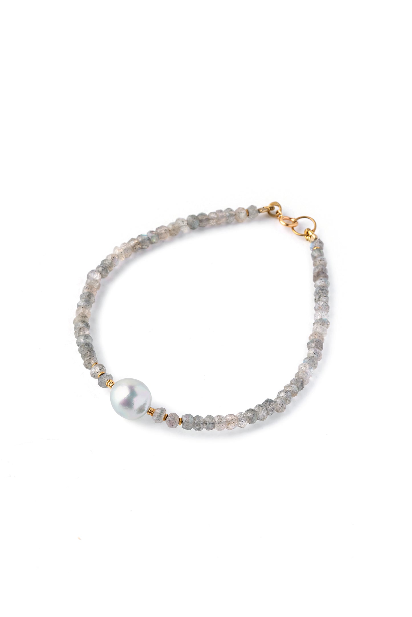 Gold 18K bracelet with labradorite fresh water pearl and gold