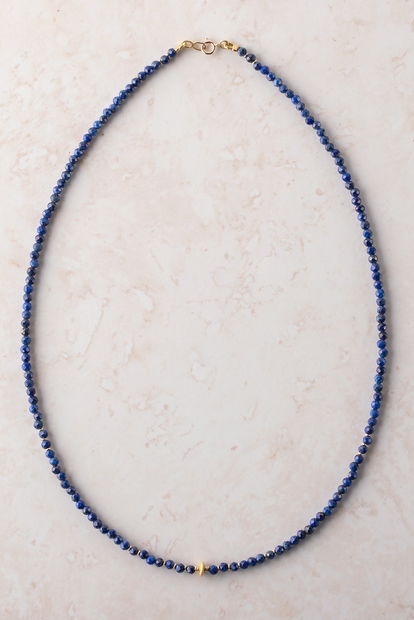 Gold 14K necklace with lapis lazouli and gold elements