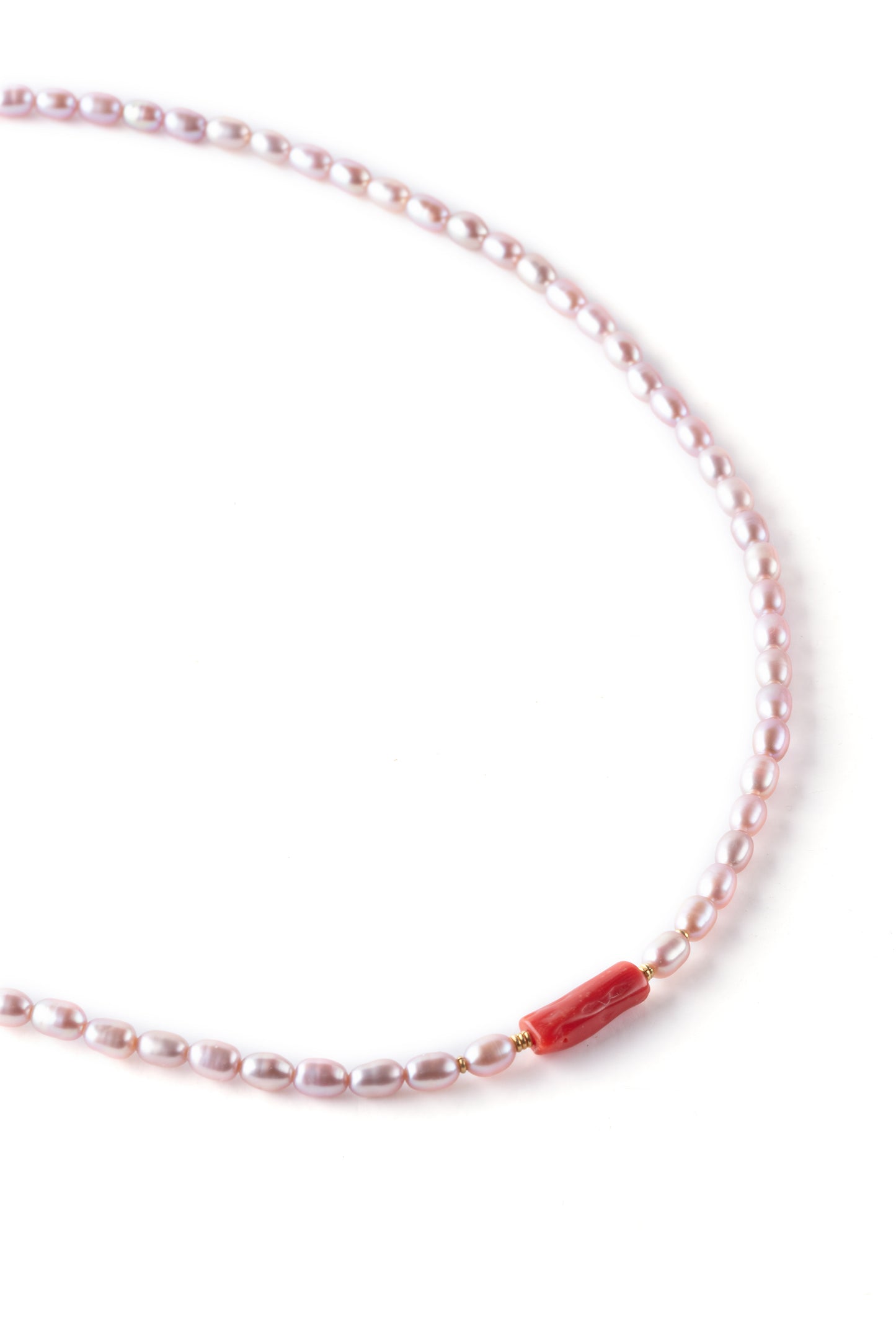Gold 14K necklace with fresh water pear coral and gold elements