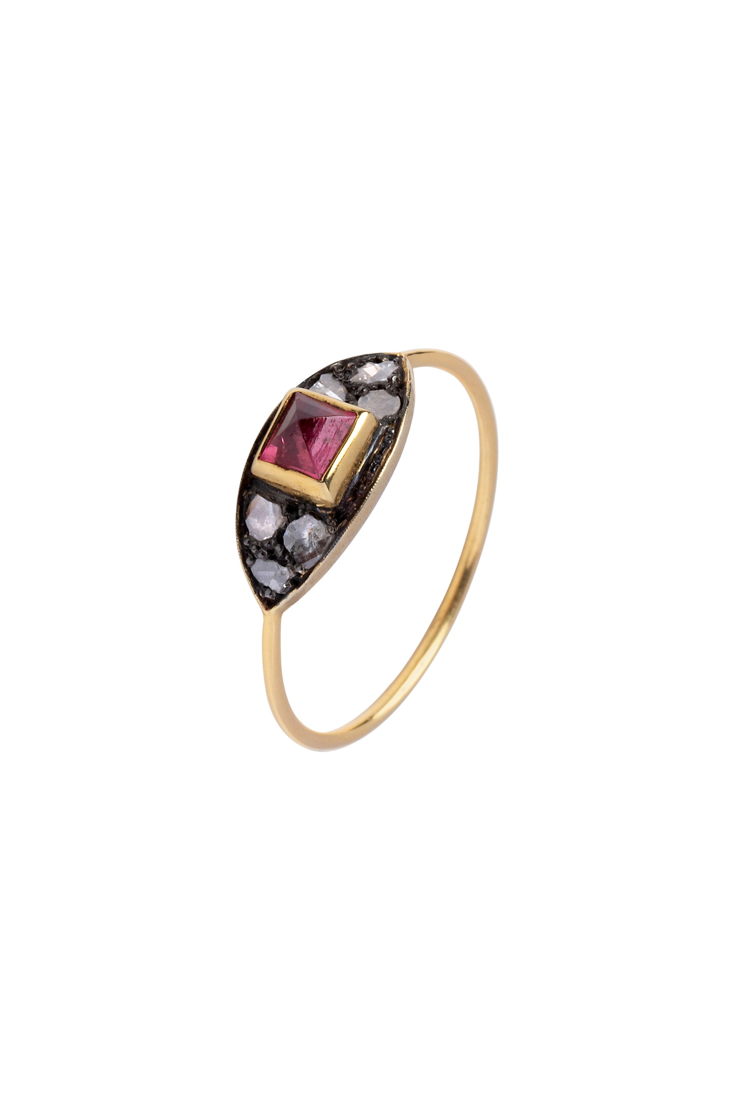 Gold 18K ring with tourmaline and rough diamond