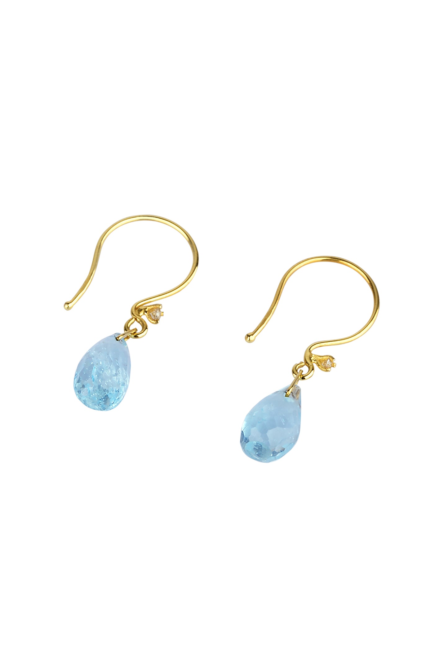 Gold 18K earrings with aquamarine drop and brilliant