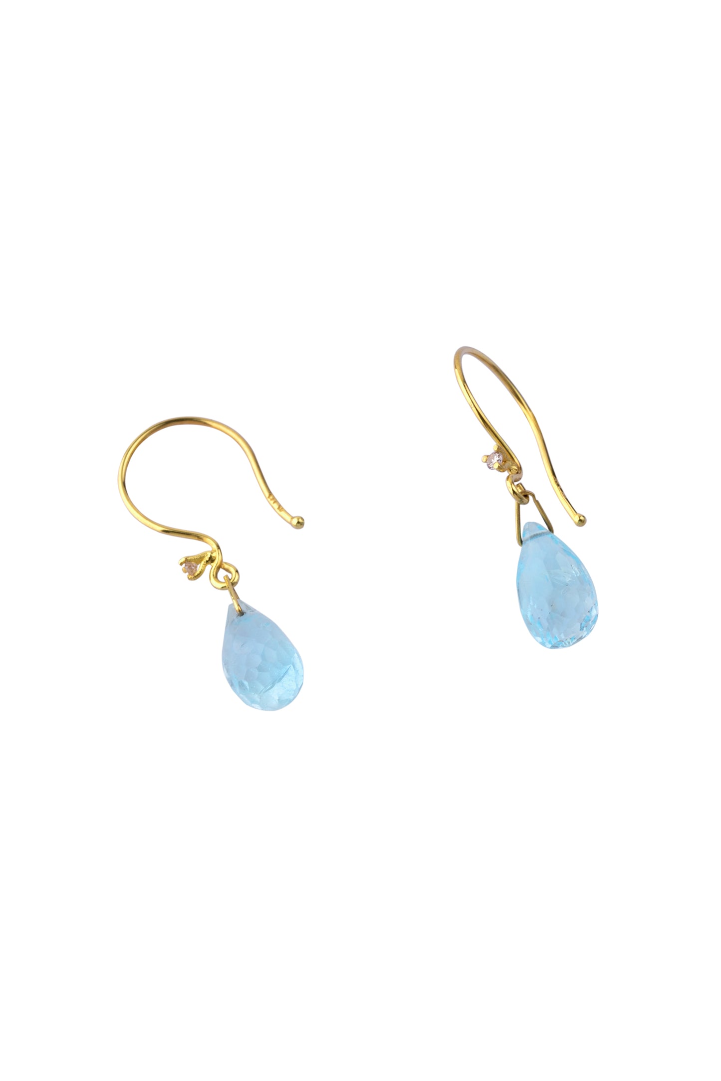 Gold 18K earrings with aquamarine drop and brilliant