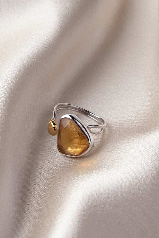 Silver 925 ring with gold 14K and sitrine