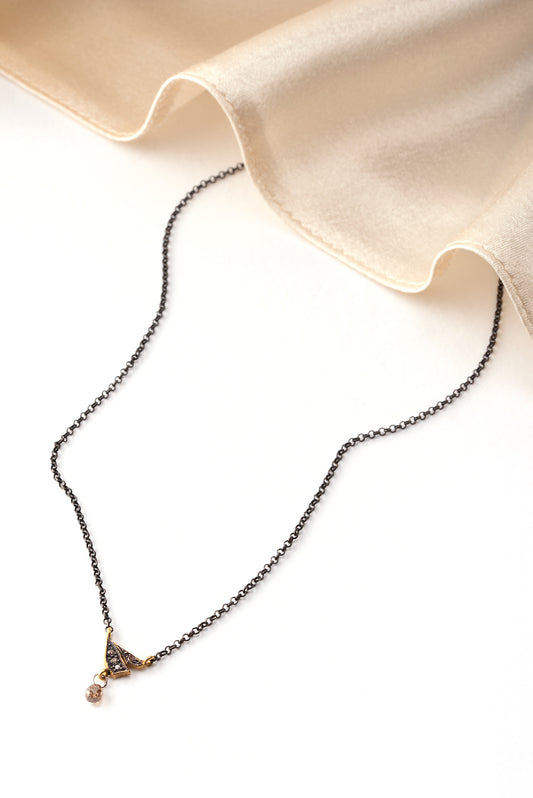 Gold 18K neckless with silver 925 oxidized chain with diamonds