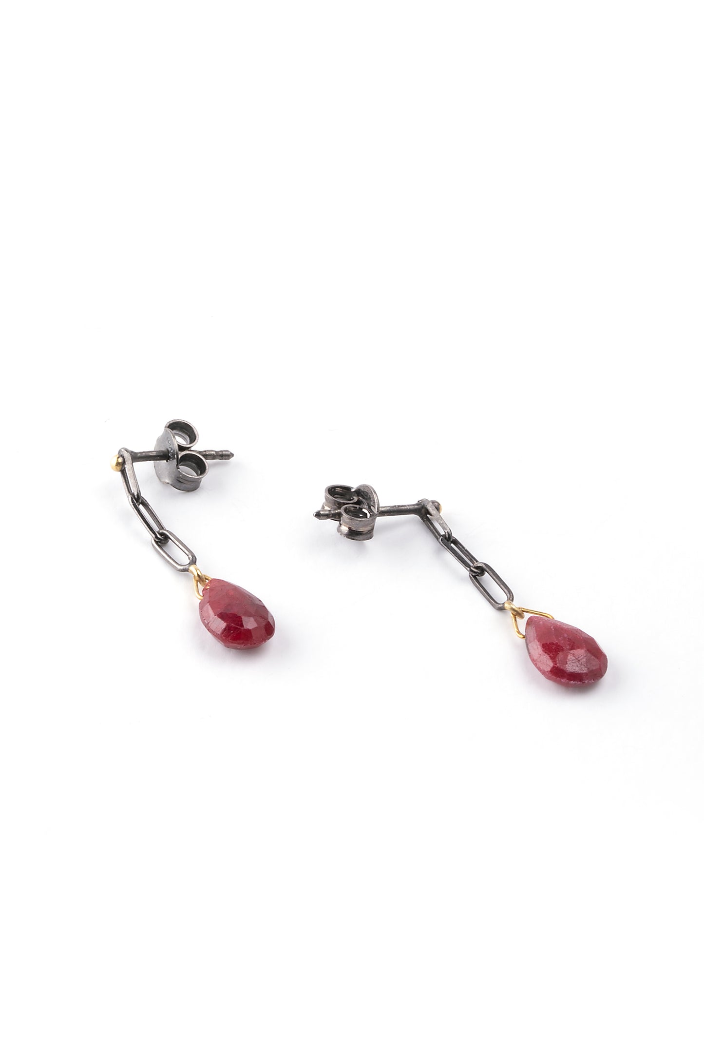 Silver 925 oxidized with gold 14K earrings with ruby