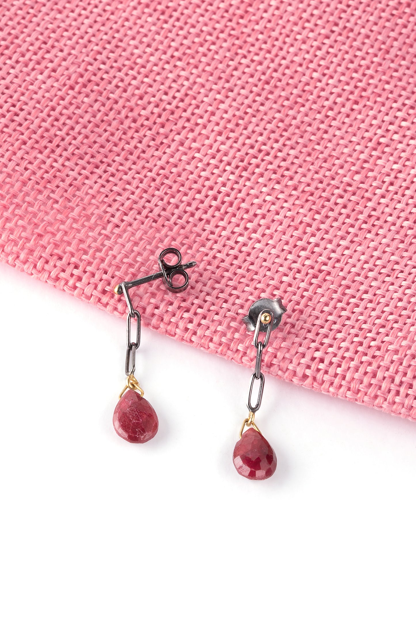 Silver 925 oxidized with gold 14K earrings with ruby